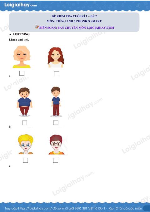 Đề thi học kì 1 Tiếng Anh 3 Phonics Smart - Đề số 2
